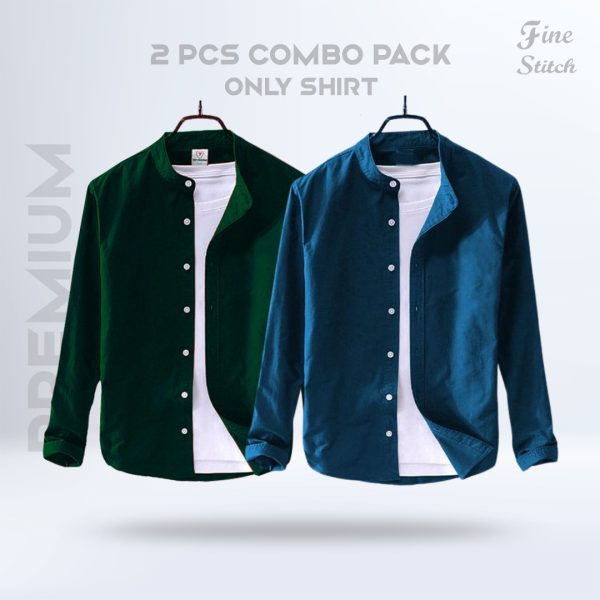 Band Collar Shirt - 2 Pis Combo