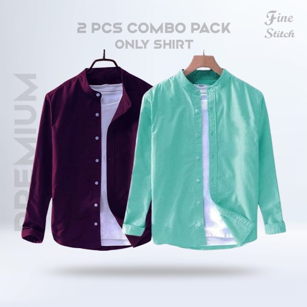Band Collar Shirt - 2 Pis Combo