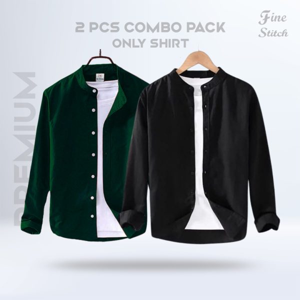 Band Collar Shirt  2 Pis Combo