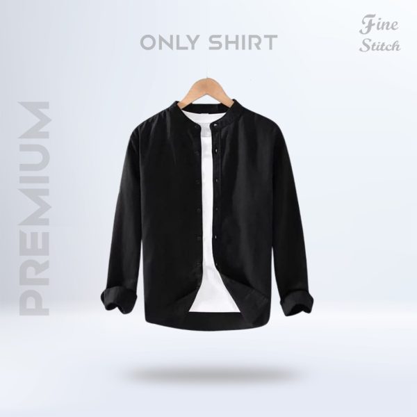 Band Collar Shirt -Black